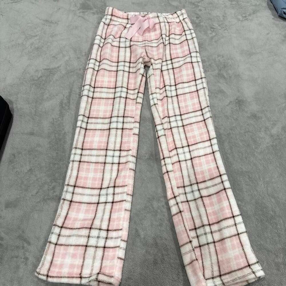 Forever 21 Plaid Fluffy Pajama Pants Size S Pink White Fleece